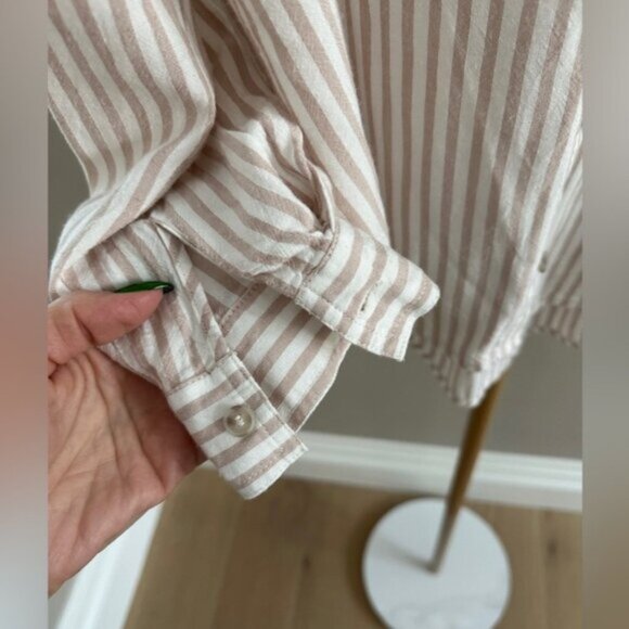 Gentle Fawn Beige White Striped Button Down Blouse 2XS XS Rayon Lightweight Casu - Picture 5 of 5